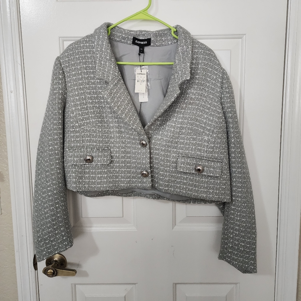Express Jacket Tweed Novelty Button Cropped Chanel BRAND NEW